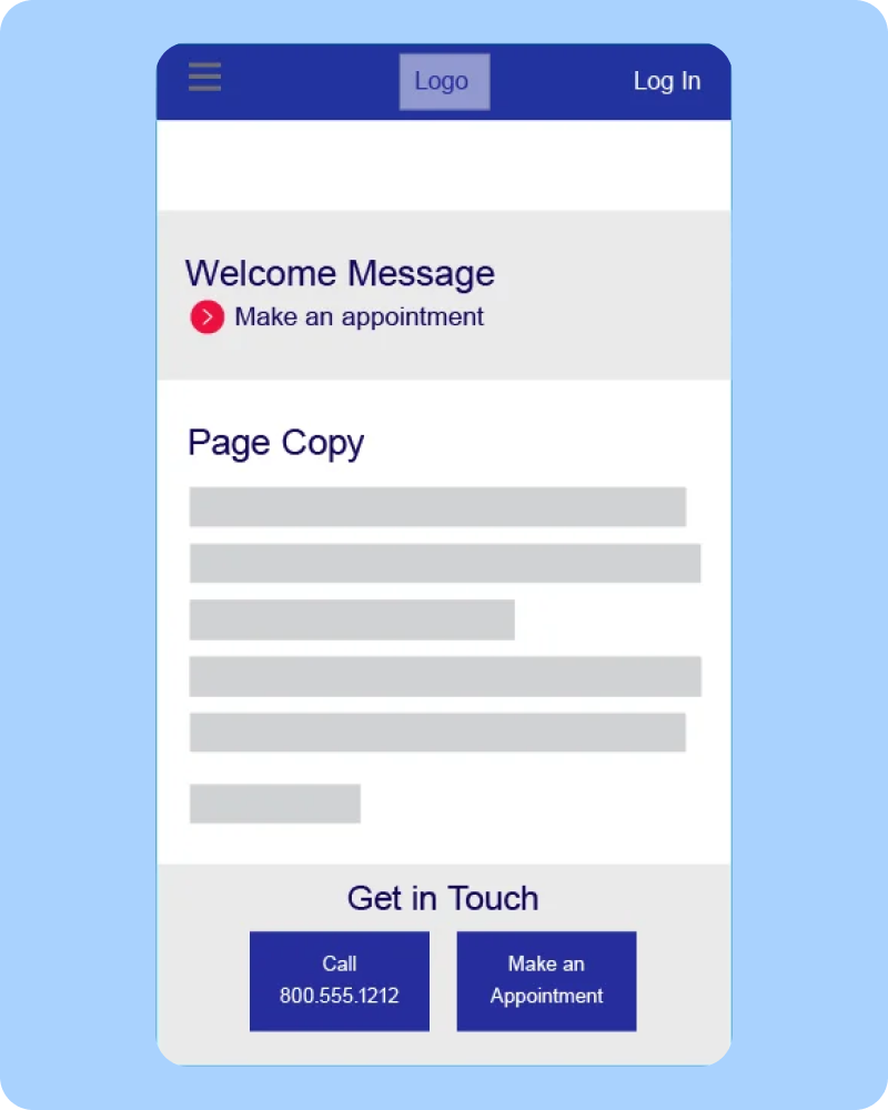 Wireframe: Make an appointment.