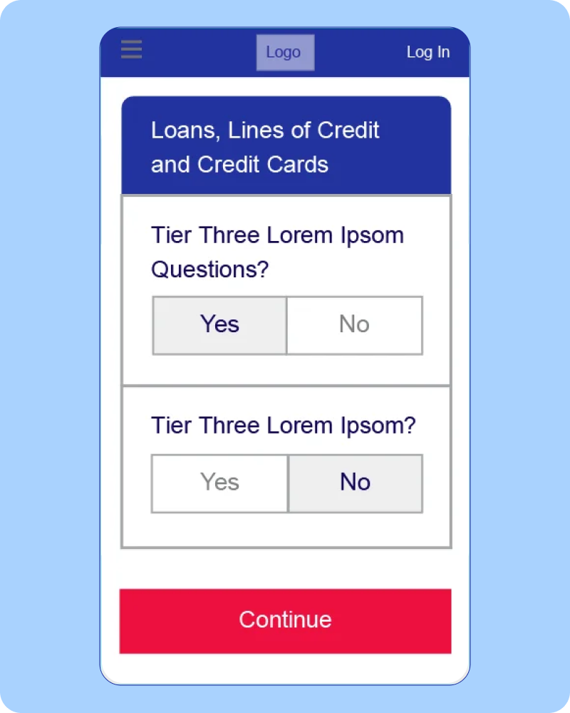 Wireframe:  Loans, Lines of Credit and Credit Cards